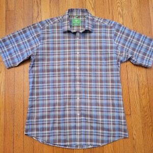 Forsyth of Canada L Plaid Short Sleeve Button Down Shirt Non Iron Cotton Granola